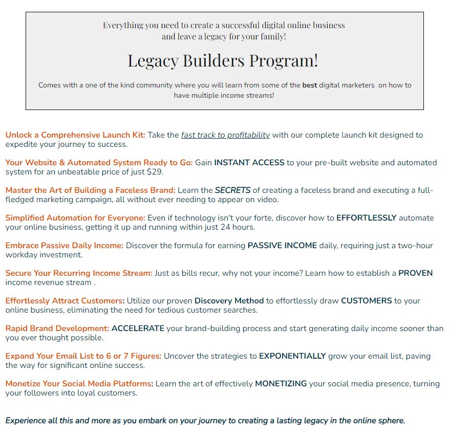 Legacy Builder Interactive Program With 8 FREE Bonuses Included!