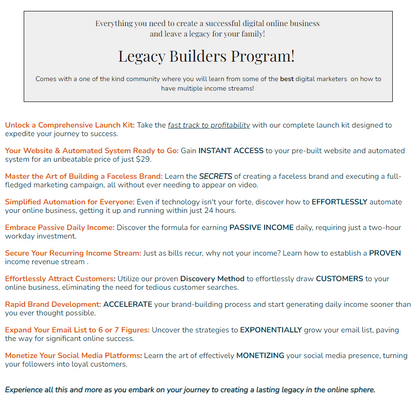 Legacy Builder Interactive Program With 8 FREE Bonuses Included!